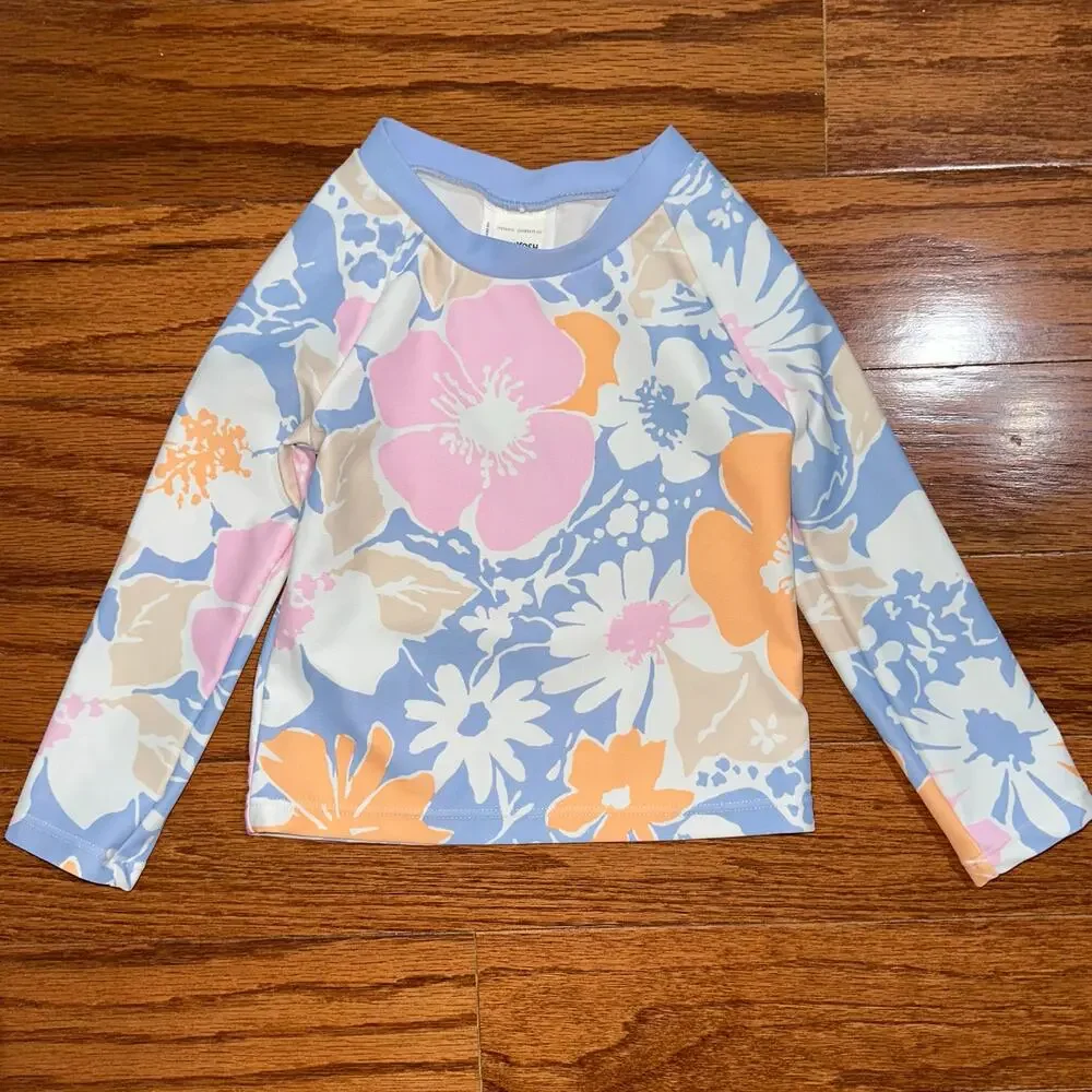OshKosh B’Gosh Girls Floral Long Sleeve UPF 50 Swim Rash Guard Size 12M